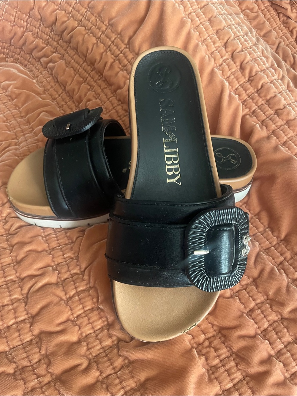 Black Buckle Slide Sandals